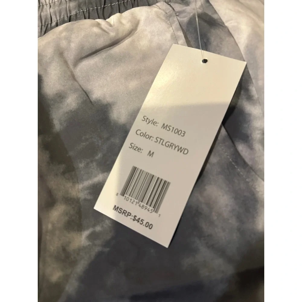 Centro Mens Tie Dye Swim Trunks Grey White MS1003 Mesh Lined Shorts Medium